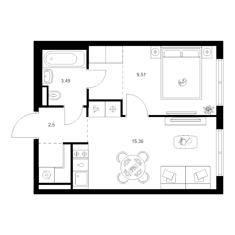 2 ккв (Евро) 35,4 м²