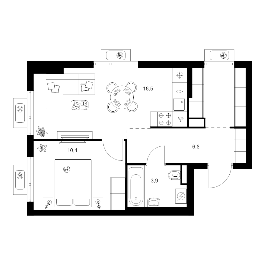 2 ккв (Евро) 42,7 м²