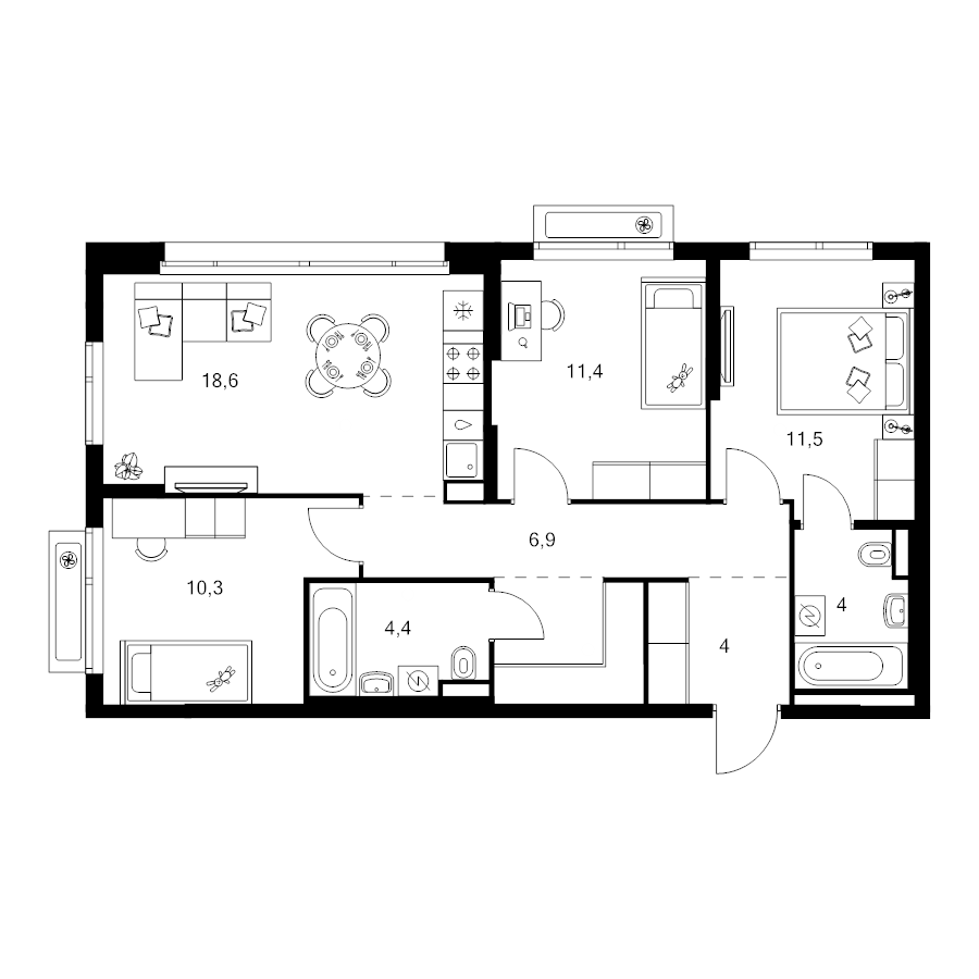 4 ккв (Евро) 75,3 м²