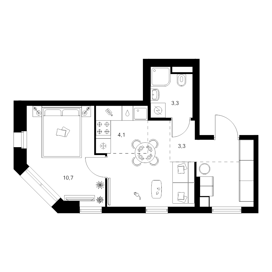 1 ккв 34,4 м²