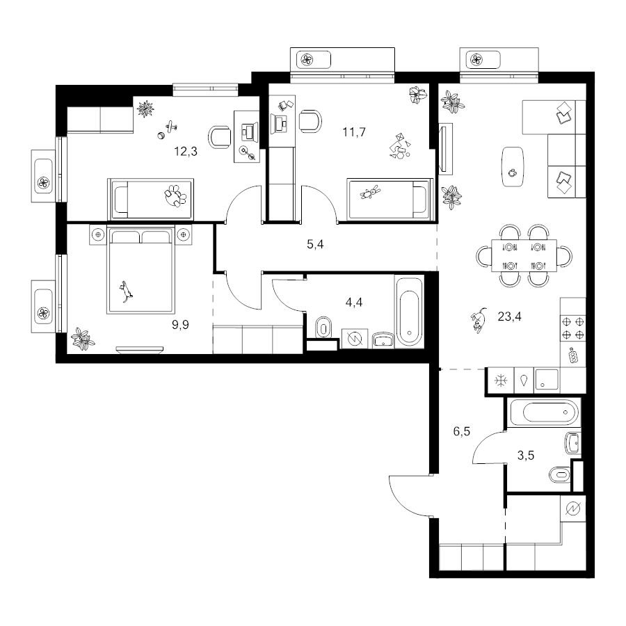 4 ккв (Евро) 84,1 м²