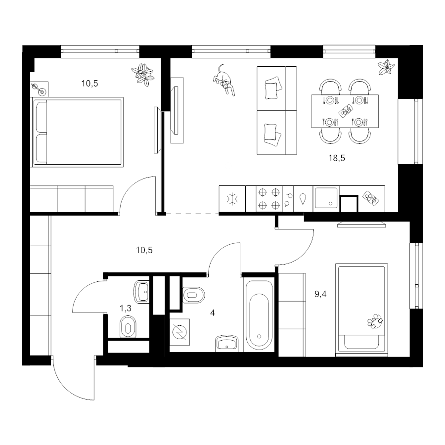 3 ккв (Евро) 54,2 м²