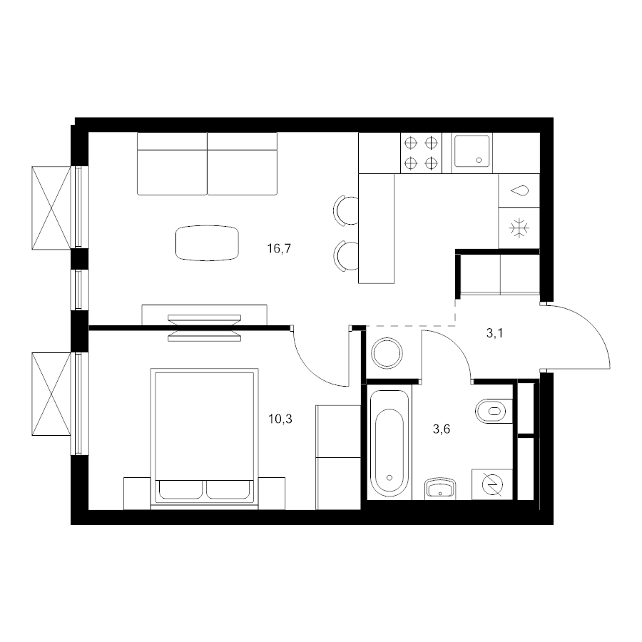 2 ккв (Евро) 33,7 м²