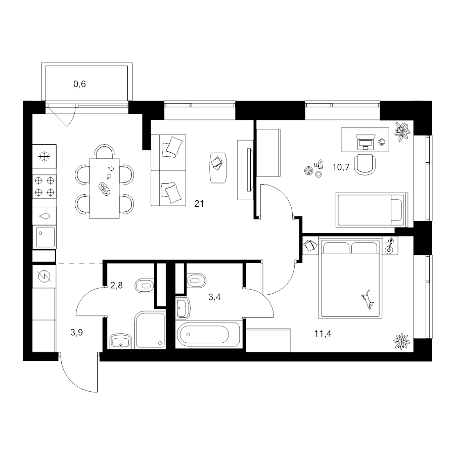 3 ккв (Евро) 53,7 м²