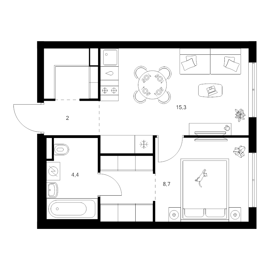 2 ккв (Евро) 37,2 м²