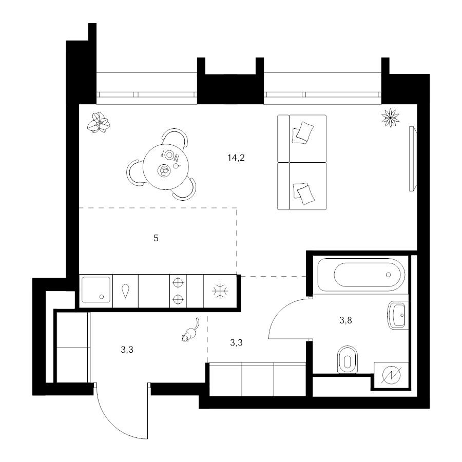 Студия 29,6 м²