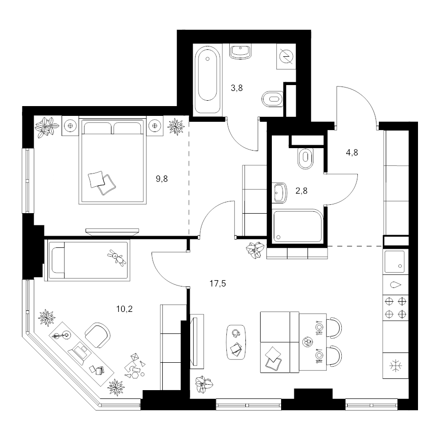 3 ккв (Евро) 53,6 м²