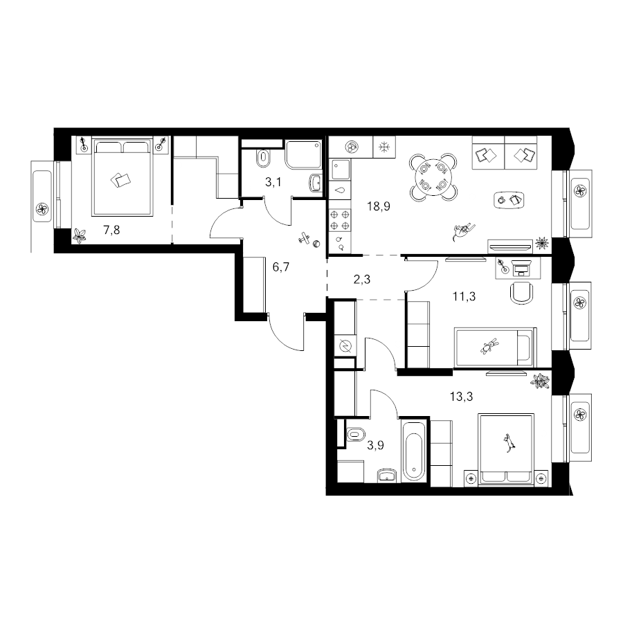 4 ккв (Евро) 75,6 м²