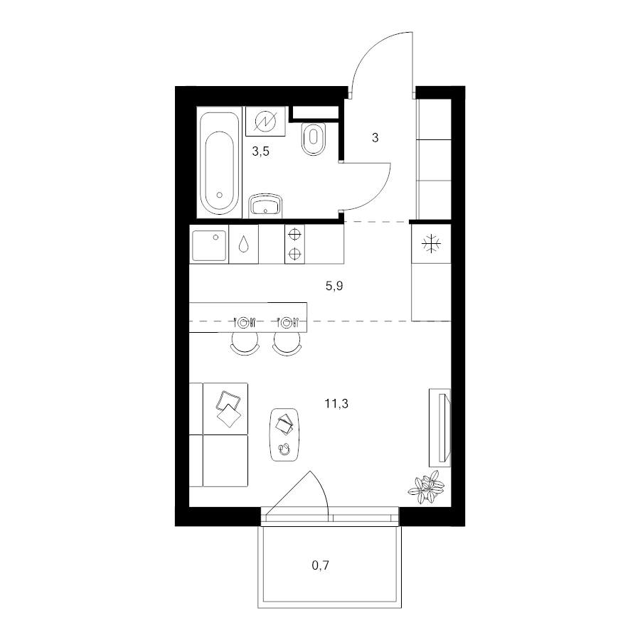 Студия 24,4 м²