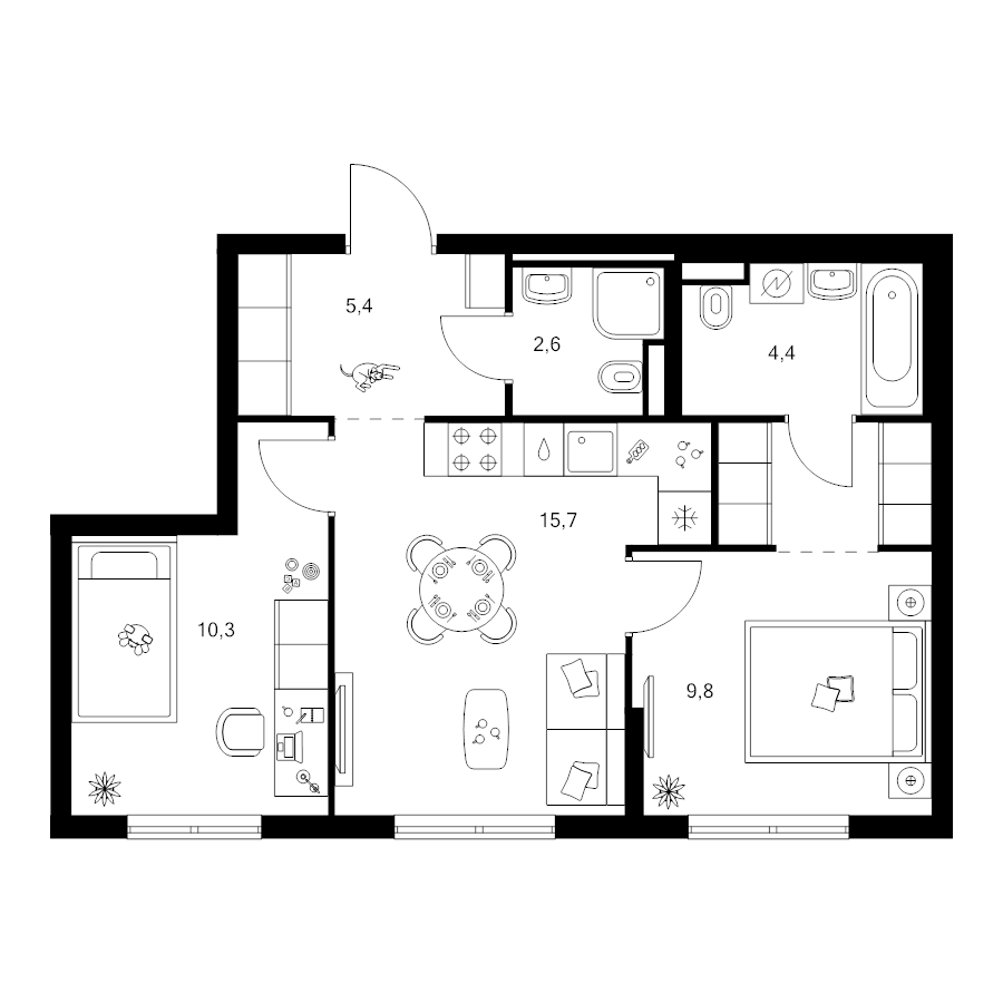 3 ккв (Евро) 51,6 м²