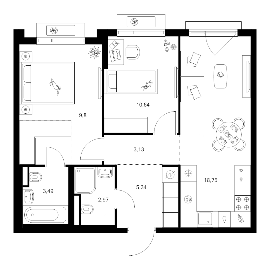 3 ккв (Евро) 57,3 м²