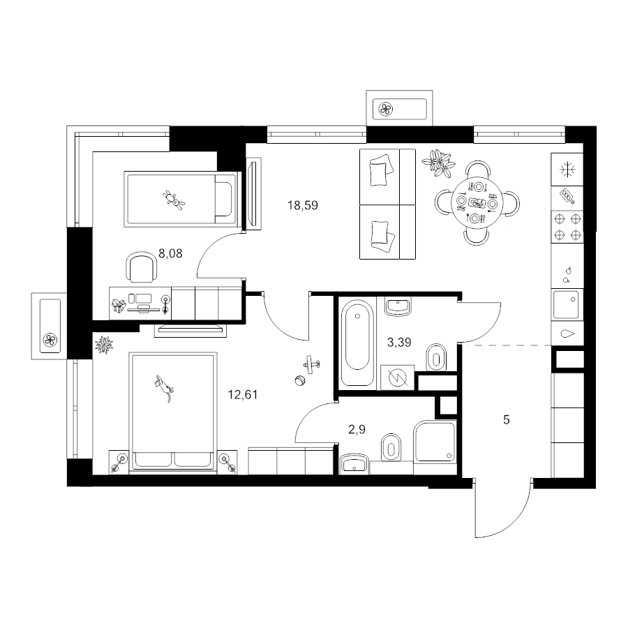3 ккв (Евро) 50,2 м²