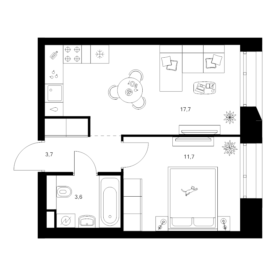 2 ккв (Евро) 36,7 м²