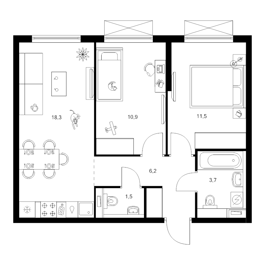 3 ккв (Евро) 52,1 м²