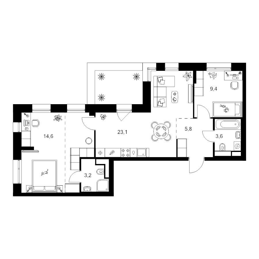 3 ккв (Евро) 70 м²