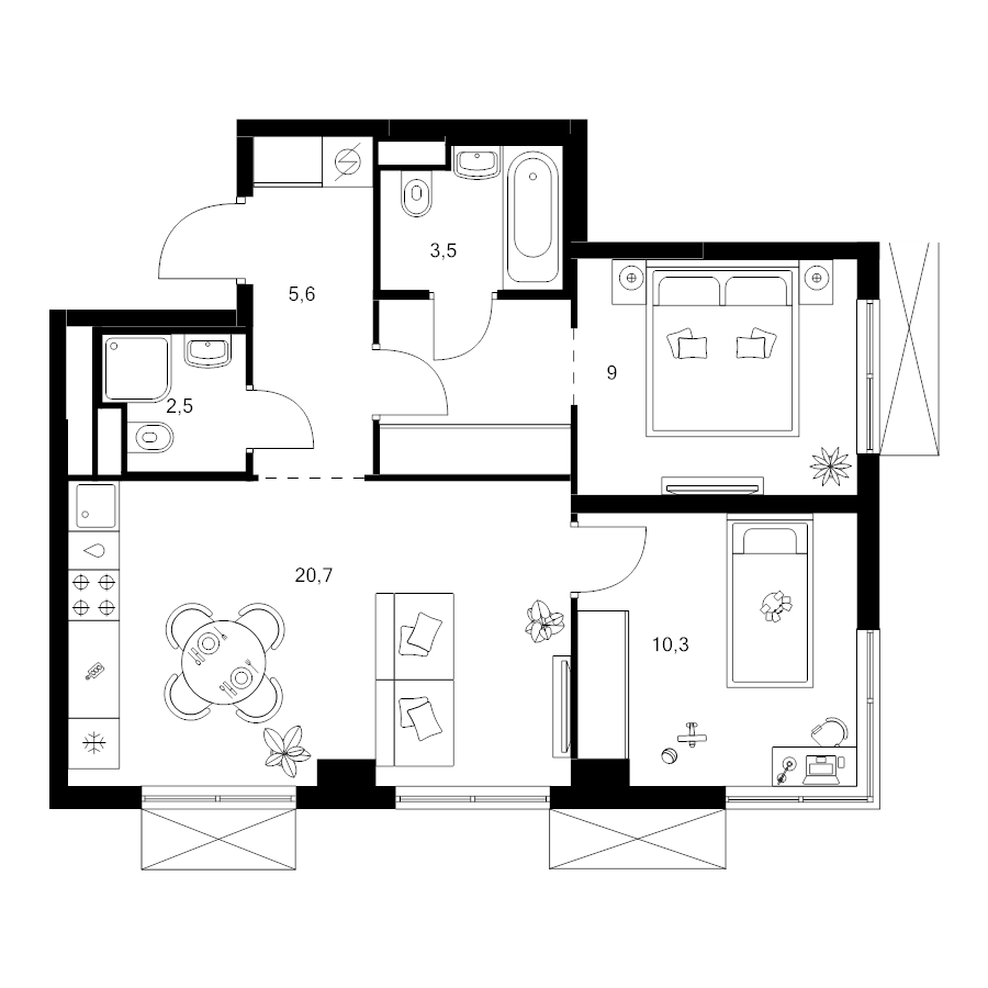 3 ккв (Евро) 56,2 м²