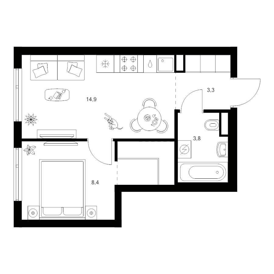 2 ккв (Евро) 33,4 м²