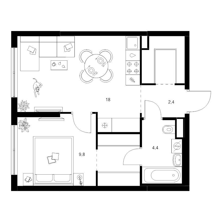 2 ккв (Евро) 41,8 м²