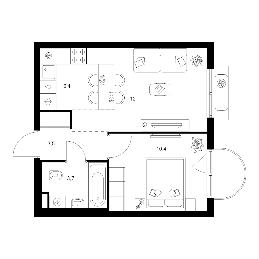 2 ккв (Евро) 36,5 м²