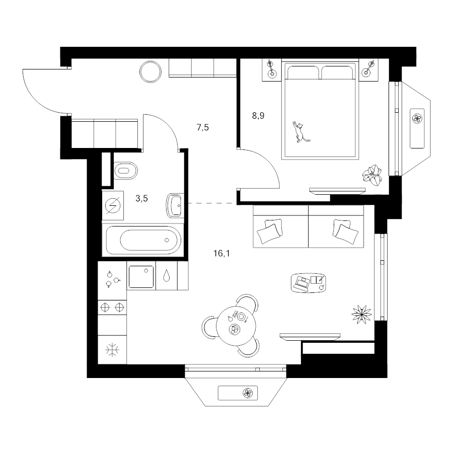 2 ккв (Евро) 36 м²