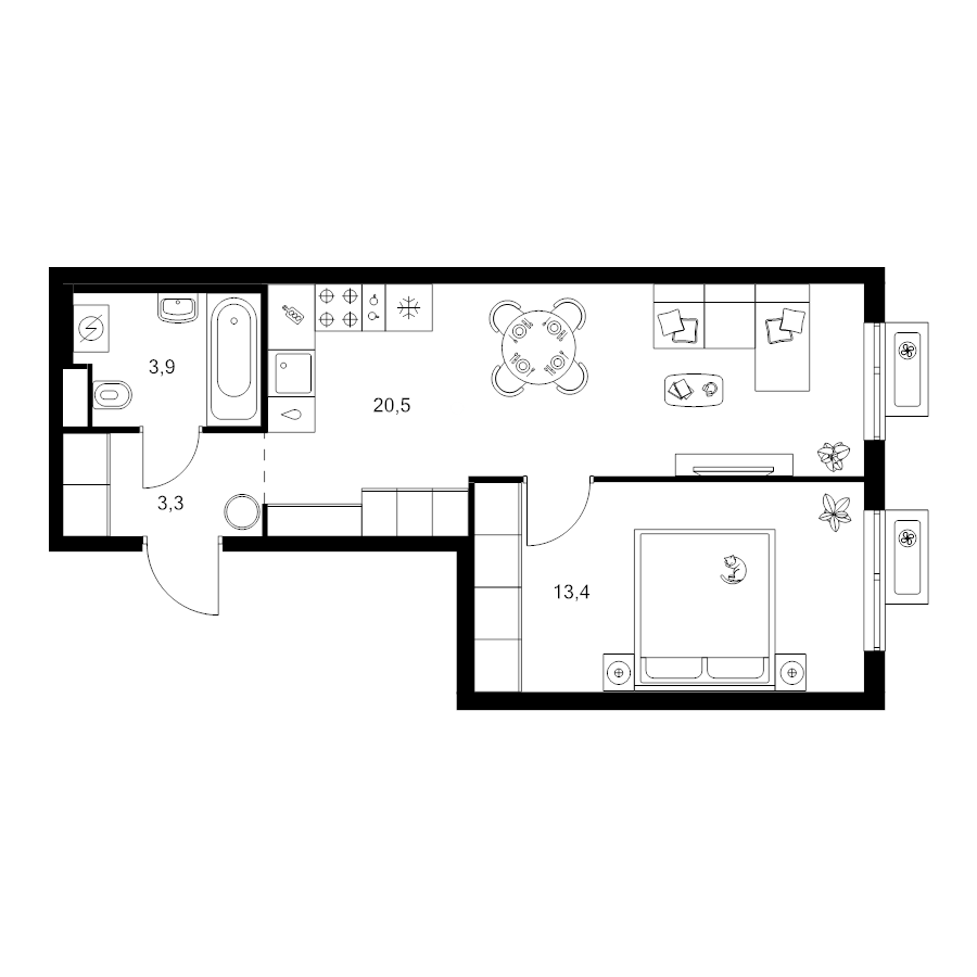 2 ккв (Евро) 41,1 м²