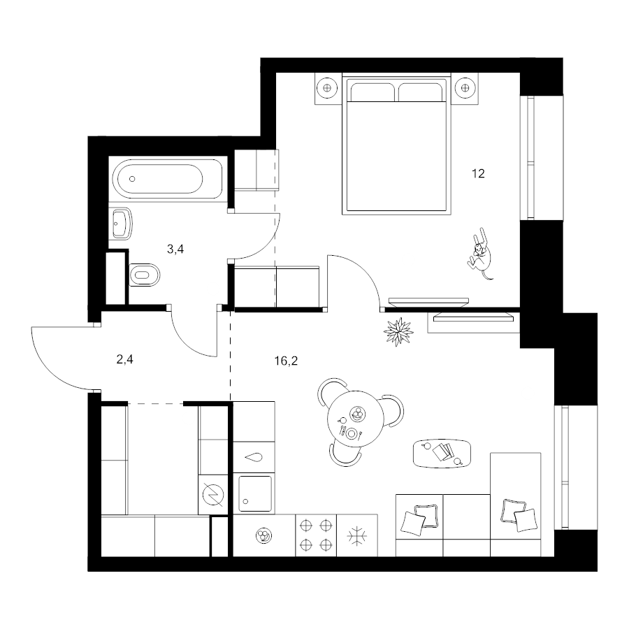 2 ккв (Евро) 39,1 м²