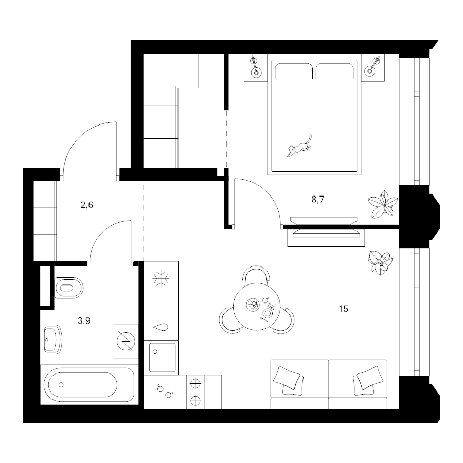 2 ккв (Евро) 33 м²