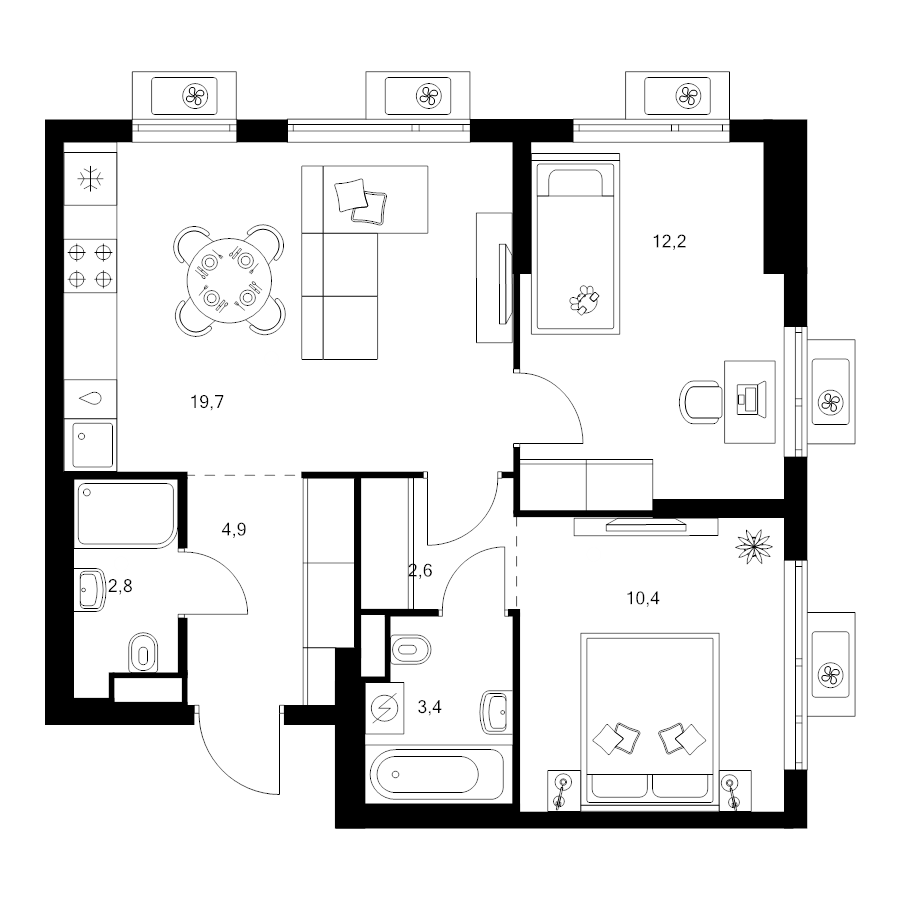 3 ккв (Евро) 56 м²