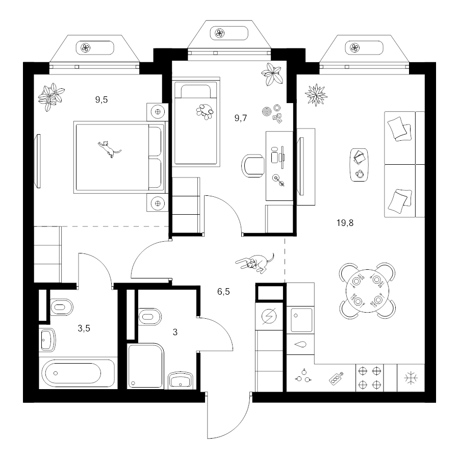3 ккв (Евро) 55,6 м²