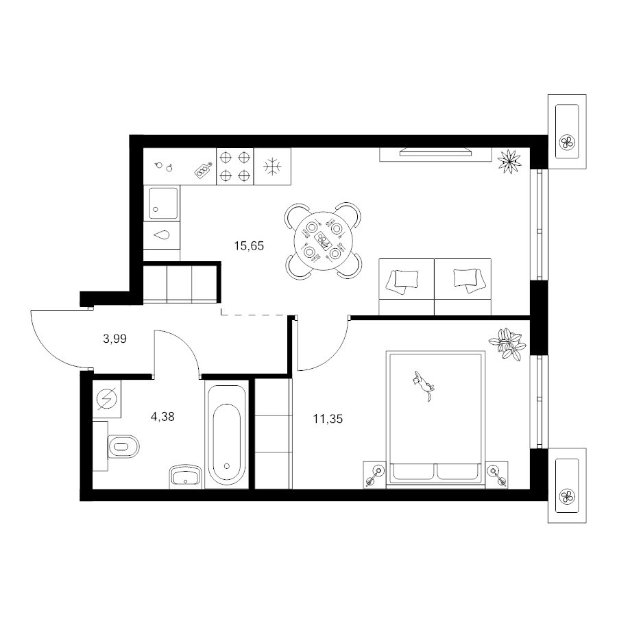 2 ккв (Евро) 35,4 м²