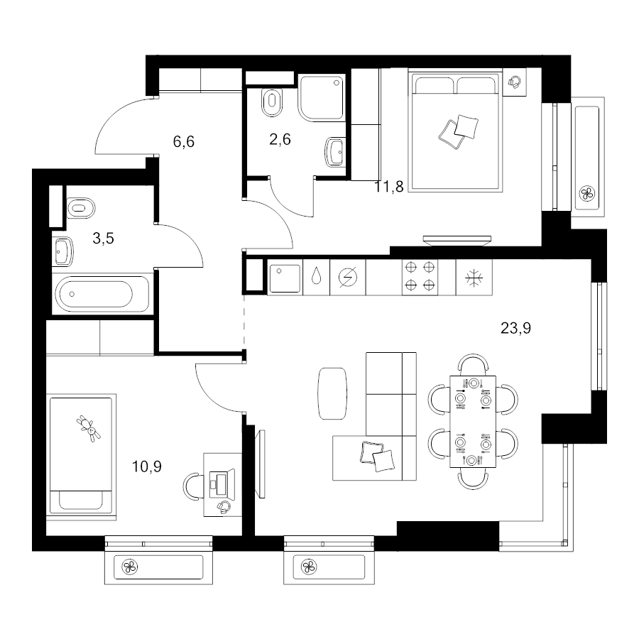 3 ккв (Евро) 59,3 м²