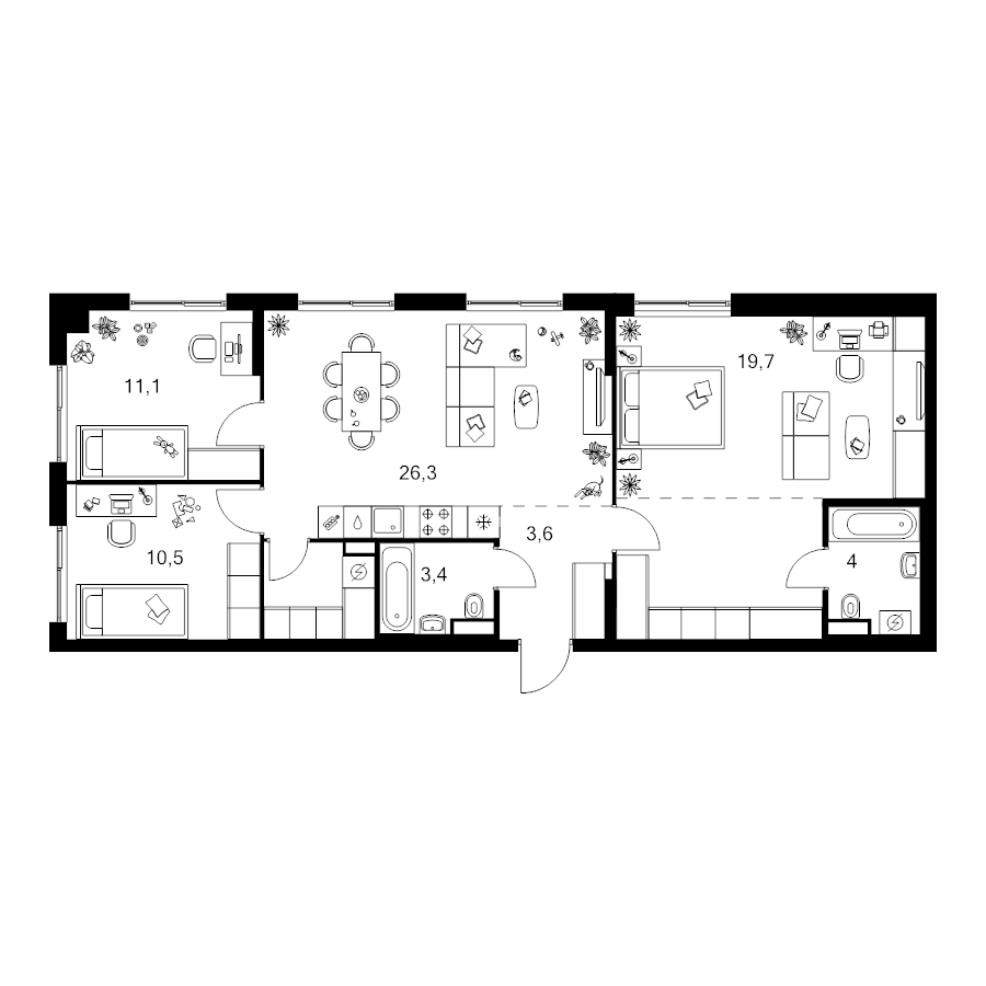 4 ккв (Евро) 93,9 м²