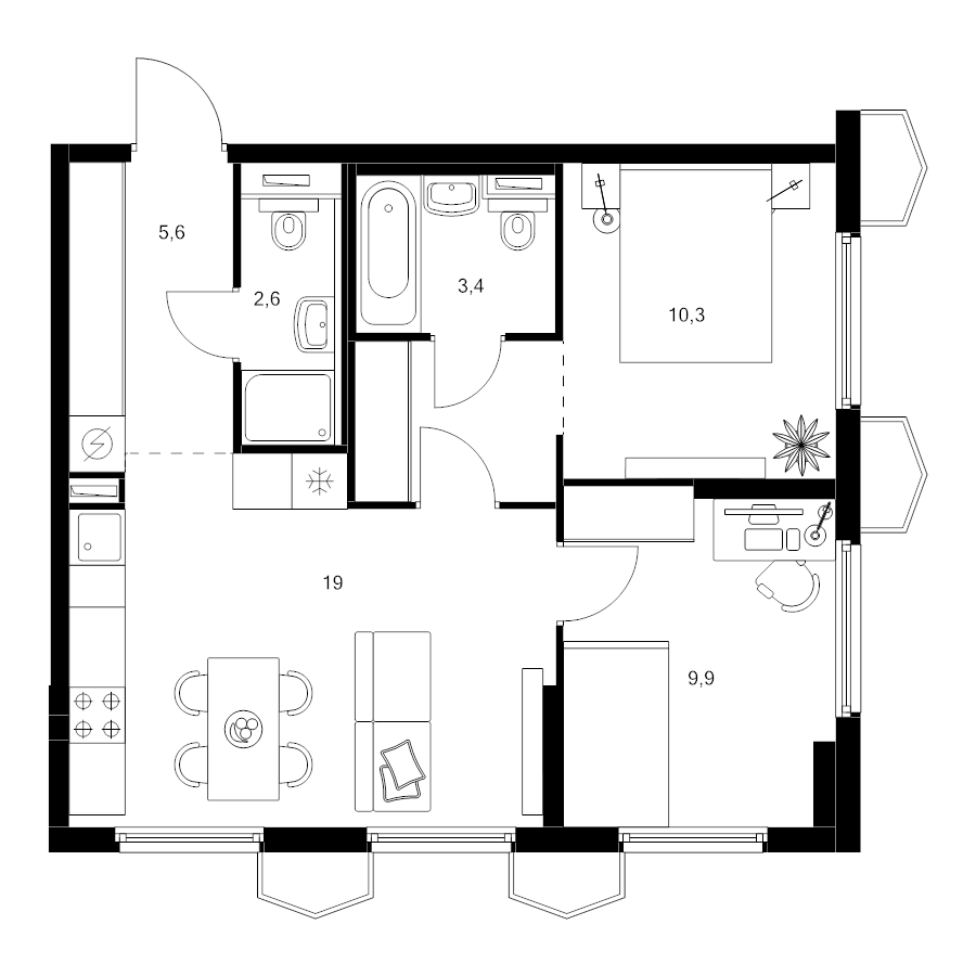 3 ккв (Евро) 54,5 м²