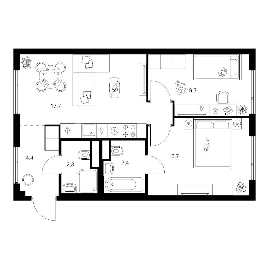 3 ккв (Евро) 50,7 м²