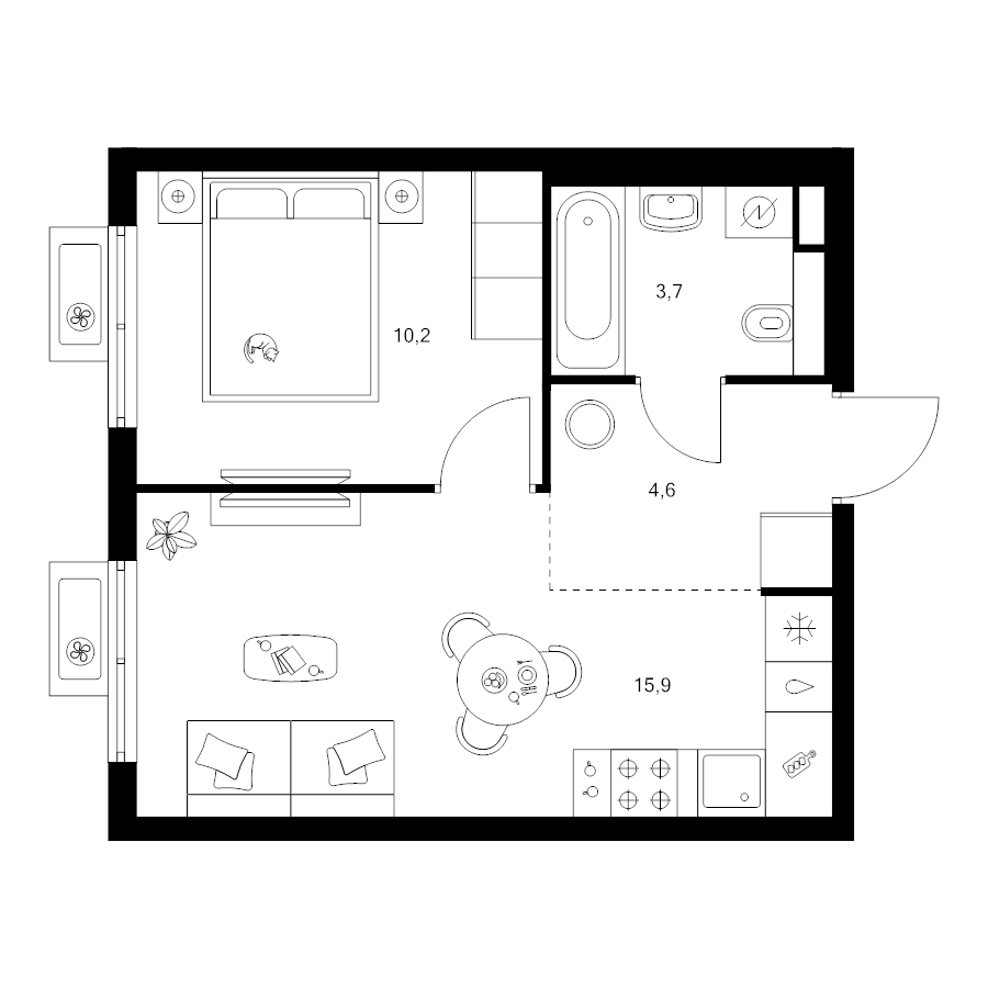 2 ккв (Евро) 34,4 м²