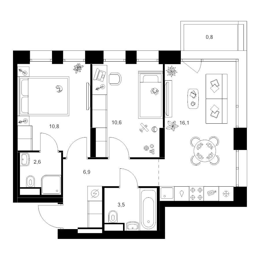 3 ккв (Евро) 51,3 м²