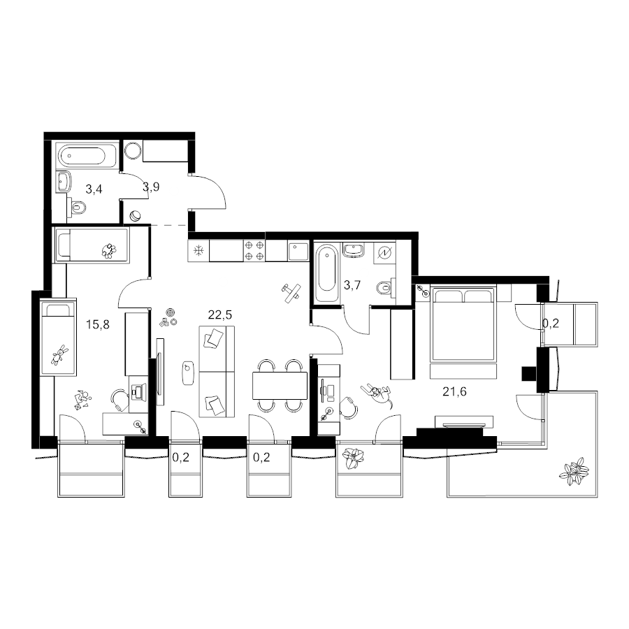 3 ккв (Евро) 74,1 м²