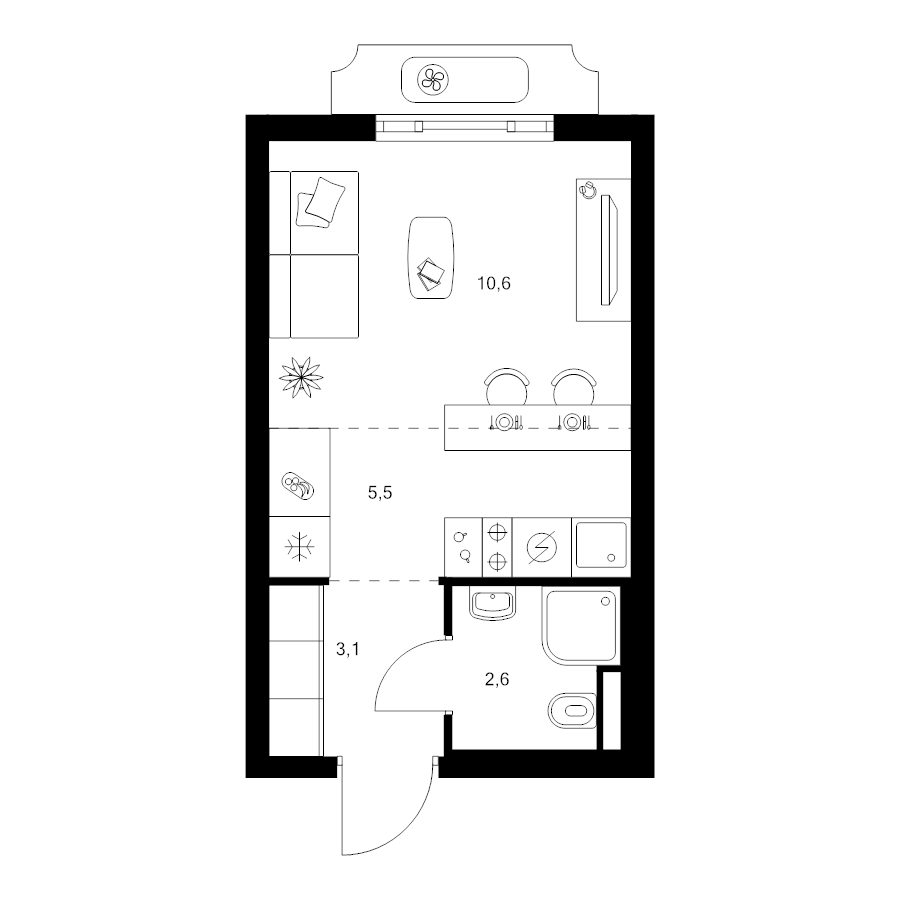 Студия 21,8 м²