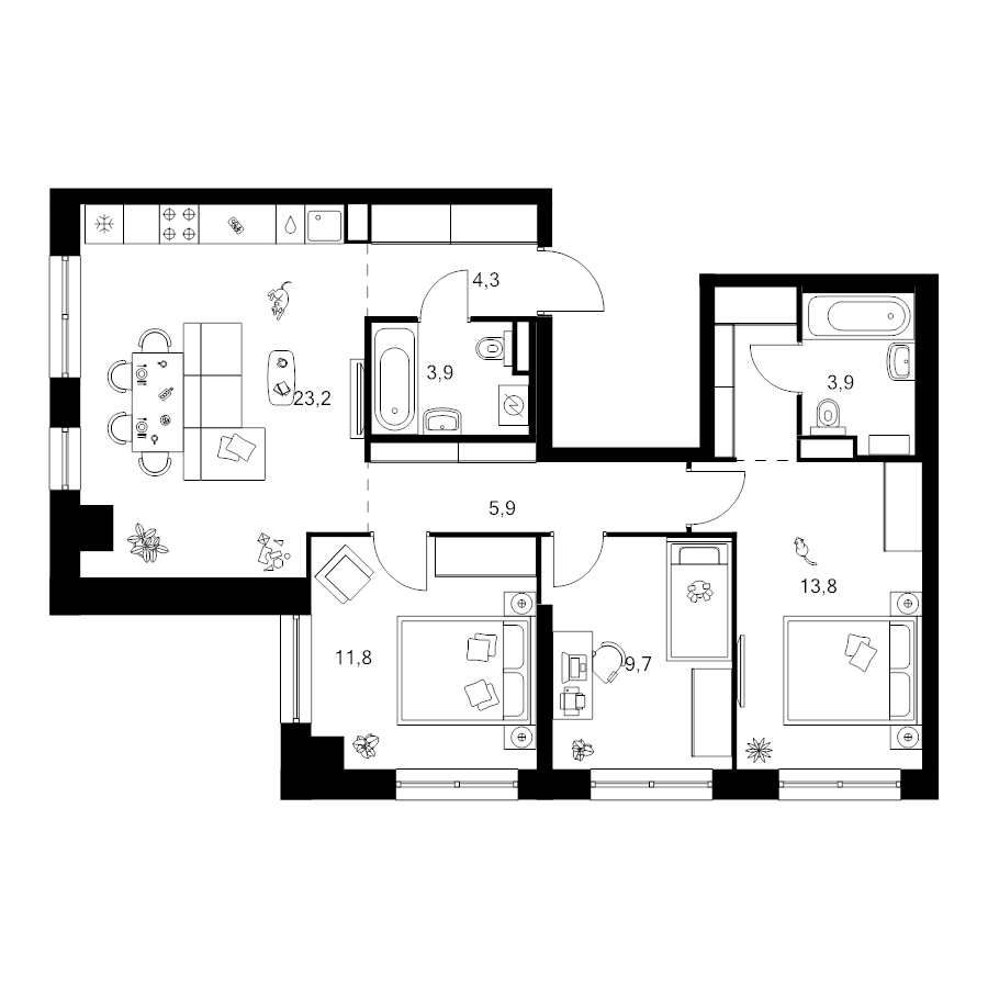 4 ккв (Евро) 79,7 м²