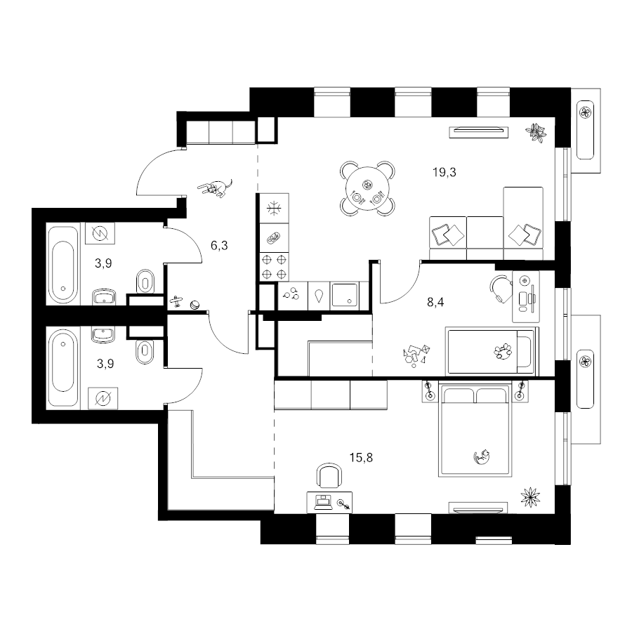 3 ккв (Евро) 68,4 м²