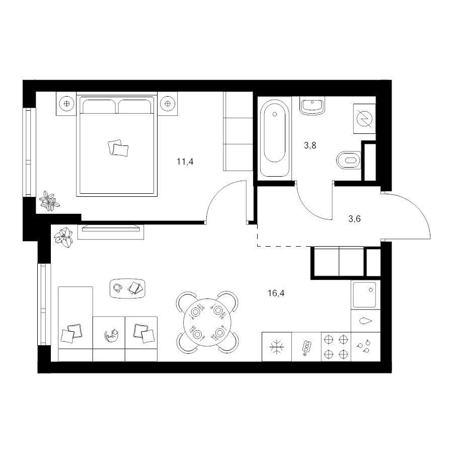 2 ккв (Евро) 35,2 м²