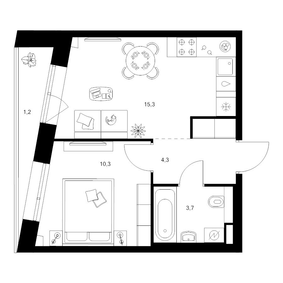 2 ккв (Евро) 34,8 м²