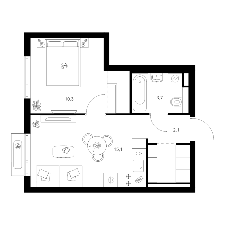 2 ккв (Евро) 35,8 м²