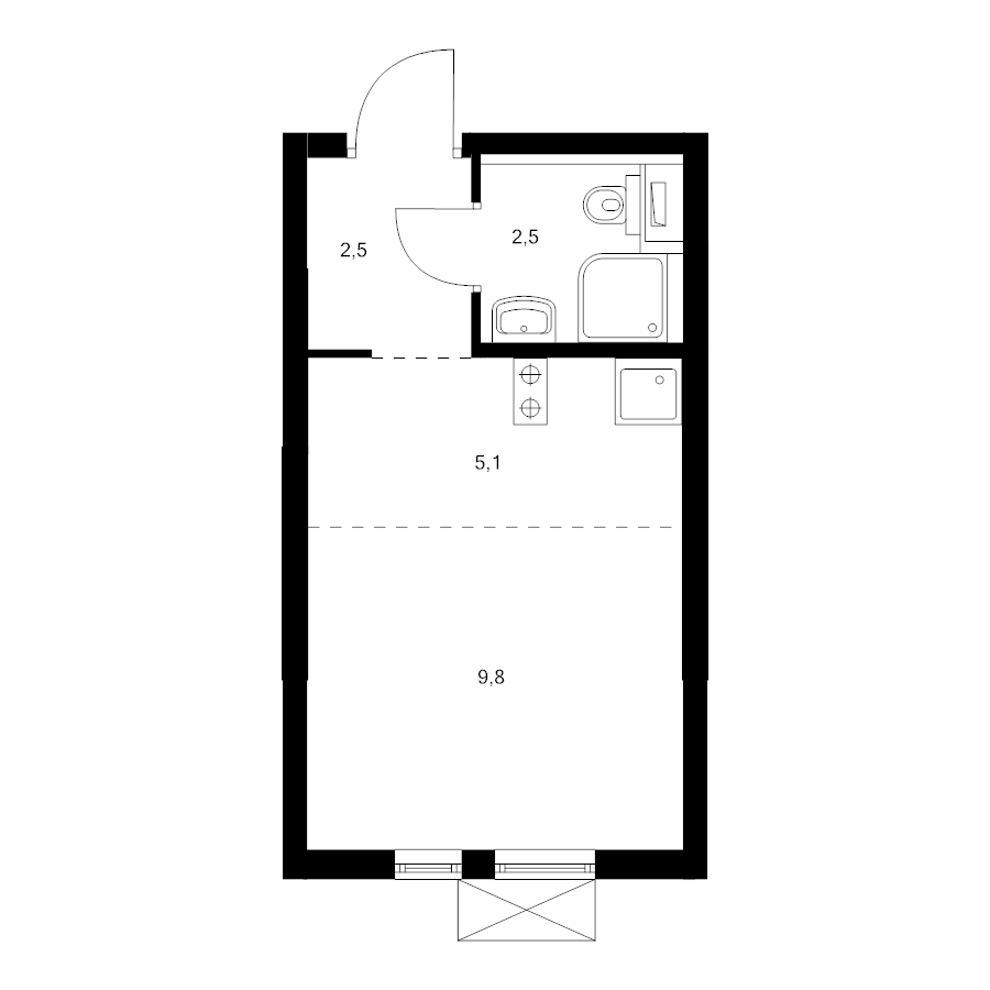 Студия 19,9 м²