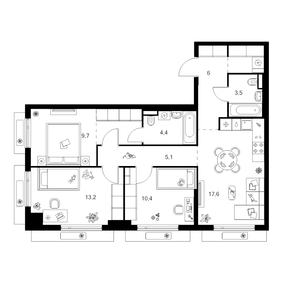 4 ккв (Евро) 76,7 м²