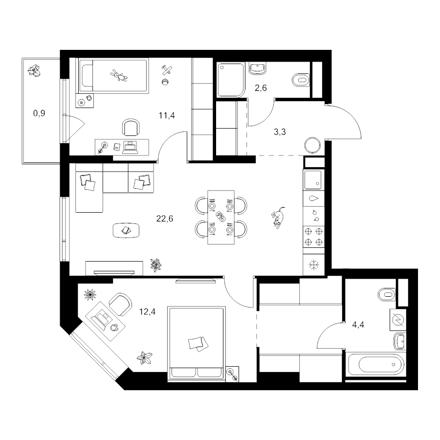 3 ккв (Евро) 65,2 м²