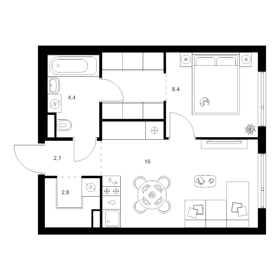 2 ккв (Евро) 38,2 м²