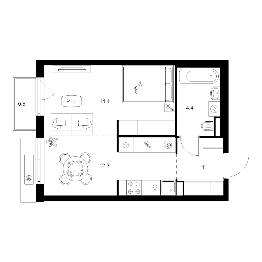 Студия 35,6 м²