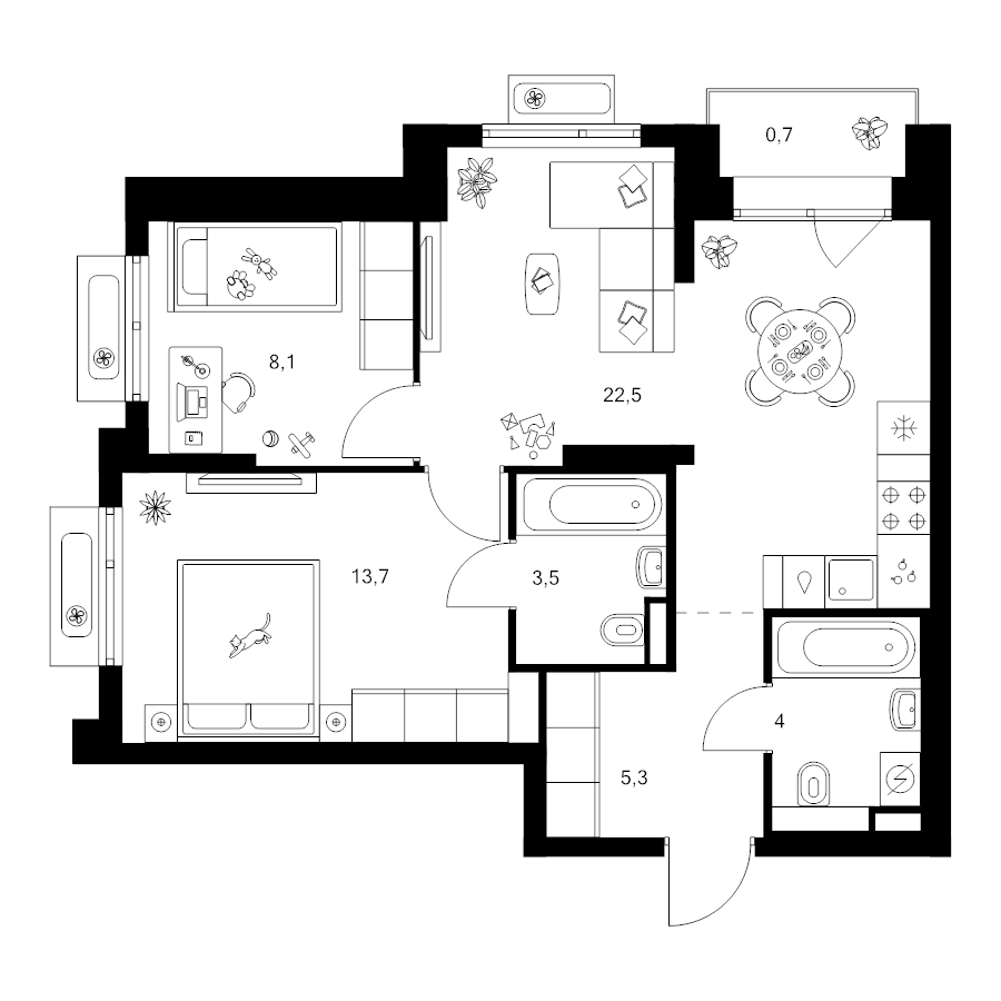 3 ккв (Евро) 57,8 м²