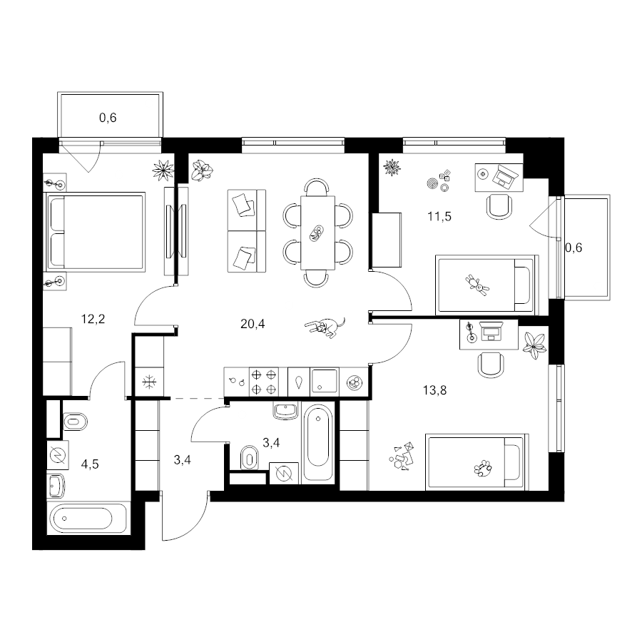 4 ккв (Евро) 70,1 м²